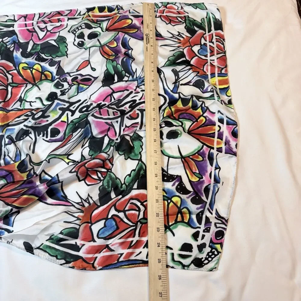 Ed Hardy Y2K Skull Butterfly Roses Logo Print Scarf NWT